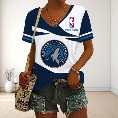 FINAL SALE - NEW CUSTOMIZED NBA05 MTW MINNESOTA TIMBERWOLVES V-NECK FEMALE SHIRT