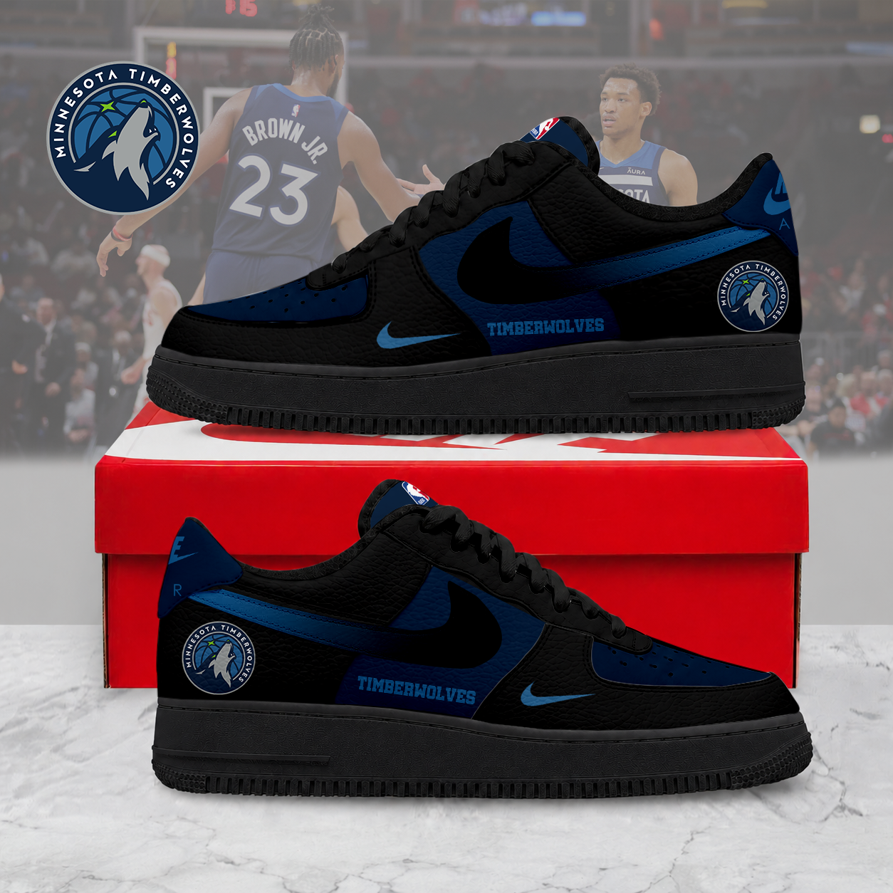 FINAL SALE - NEW CUSTOMIZED NBA05 MTW MINNESOTA TIMBERWOLVES AF1 SNEAKERS
