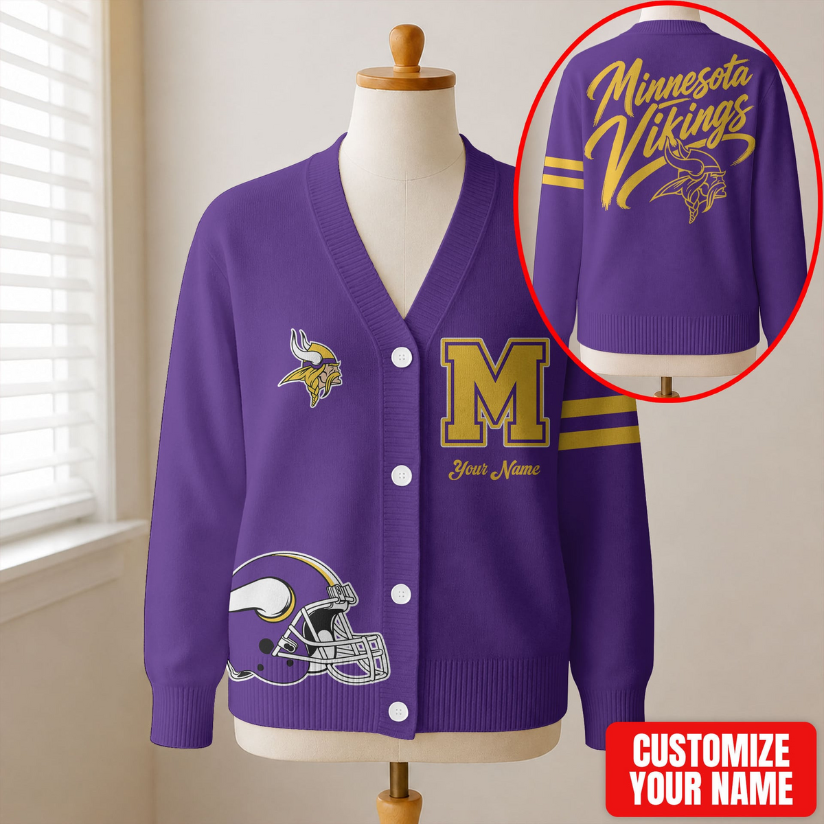 EXCLUSIVE EDITION - NEW CUSTOMIZED NFL05 MVK MINNESOTA VIKINGS CARDIGAN
