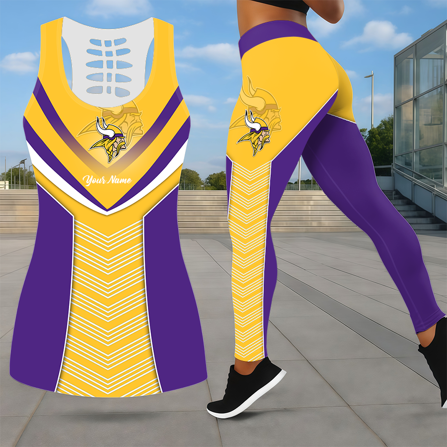 LIMITED EDITION - NEW CUSTOMIZED NFL05 MVK MINNESOTA VIKINGS LEGGINGS & HOLLOW TANK TOP SET