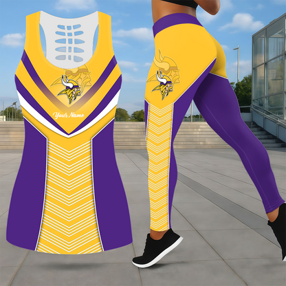 LIMITED EDITION - NEW CUSTOMIZED NFL05 MVK MINNESOTA VIKINGS LEGGINGS & HOLLOW TANK TOP SET