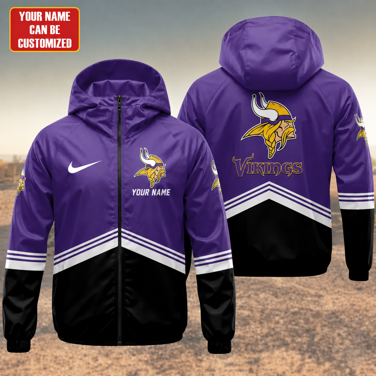 LIMITED EDITION - NEW CUSTOMIZED NFL05 MVK MINNESOTA VIKINGS UNISEX WINDBREAKER JACKET