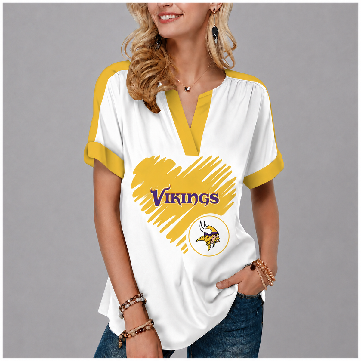 LIMITED EDITION - NEW CUSTOMIZED NFL05 MVK MINNESOTA VIKINGS V-NECK FEMALE SHIRT