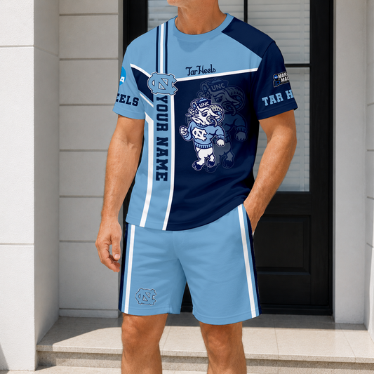 ELITE EDITION - NEW CUSTOMIZED NCAA MAM05 NTH NORTH CAROLINA TAR HEELS T-SHIRT & SHORT PANTS SET