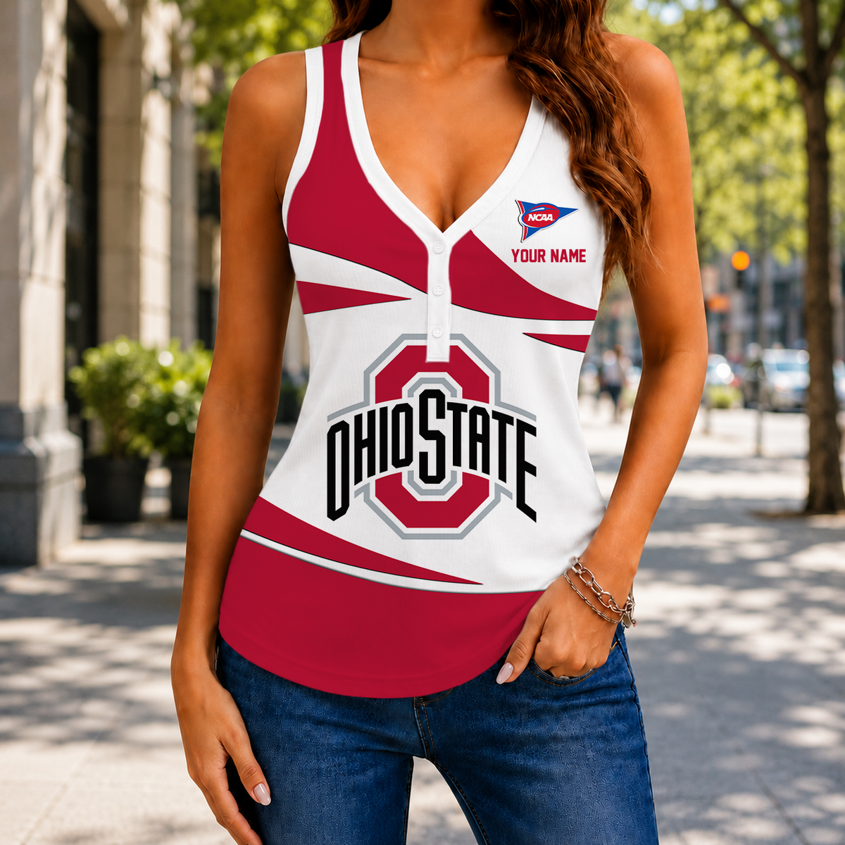 ELETE EDITION - NEW CUSTOMIZED NCAA FBS05 OSB OHIO STATE BUCKEYES WOMEN'S V-NECK TANK TOP
