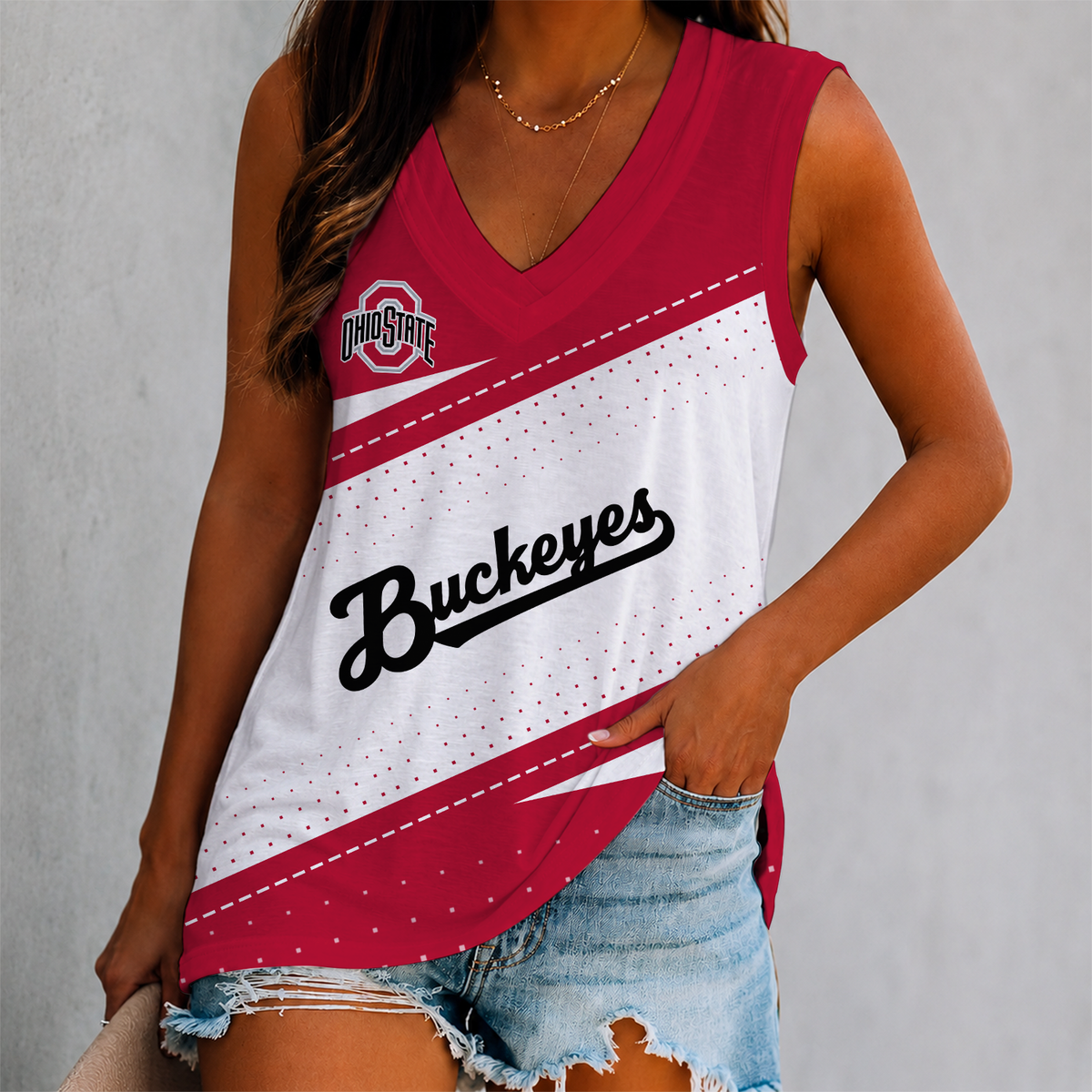 VIRAL EDITION - NEW CUSTOMIZED NCAA FBS05 OSB OHIO STATE BUCKEYES WOMEN'S V-NECK TANK TOP