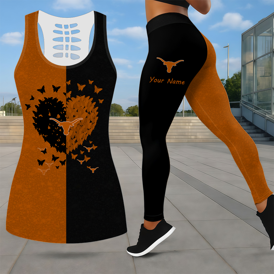 LIMITED EDITION - NEW CUSTOMIZED NCAA CWS05 TXL TEXAS LONGHORNS LEGGINGS & HOLLOW TANK TOP SET