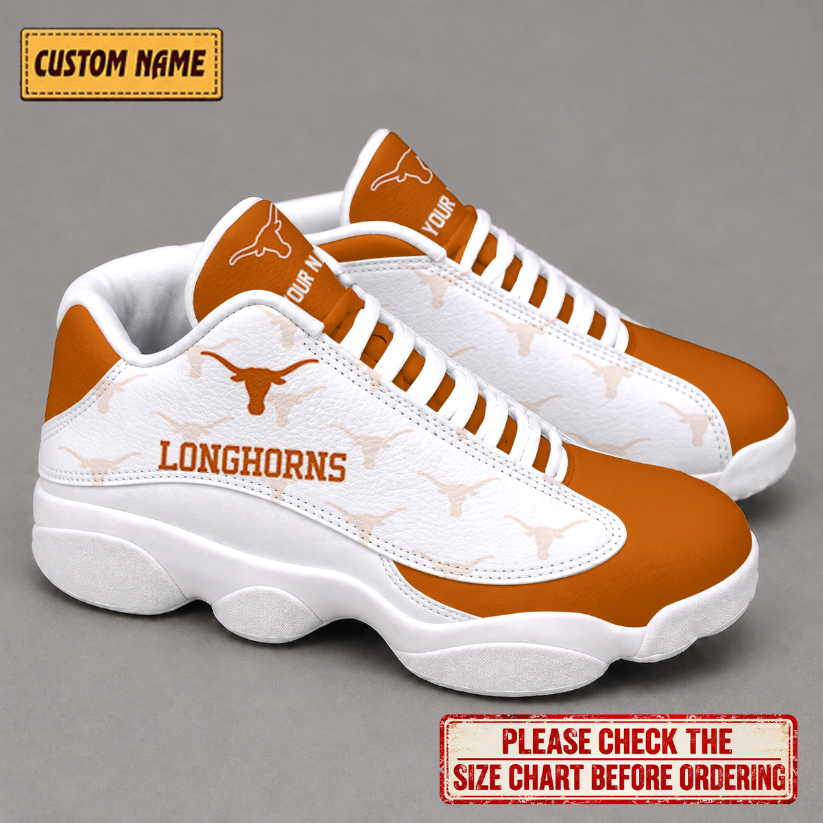 LIMITED EDITION - NEW CUSTOMIZED NCAA CWS05 TXL TEXAS LONGHORNS LUXURY AIR JORDAN 13 LOW TOP SNEAKER