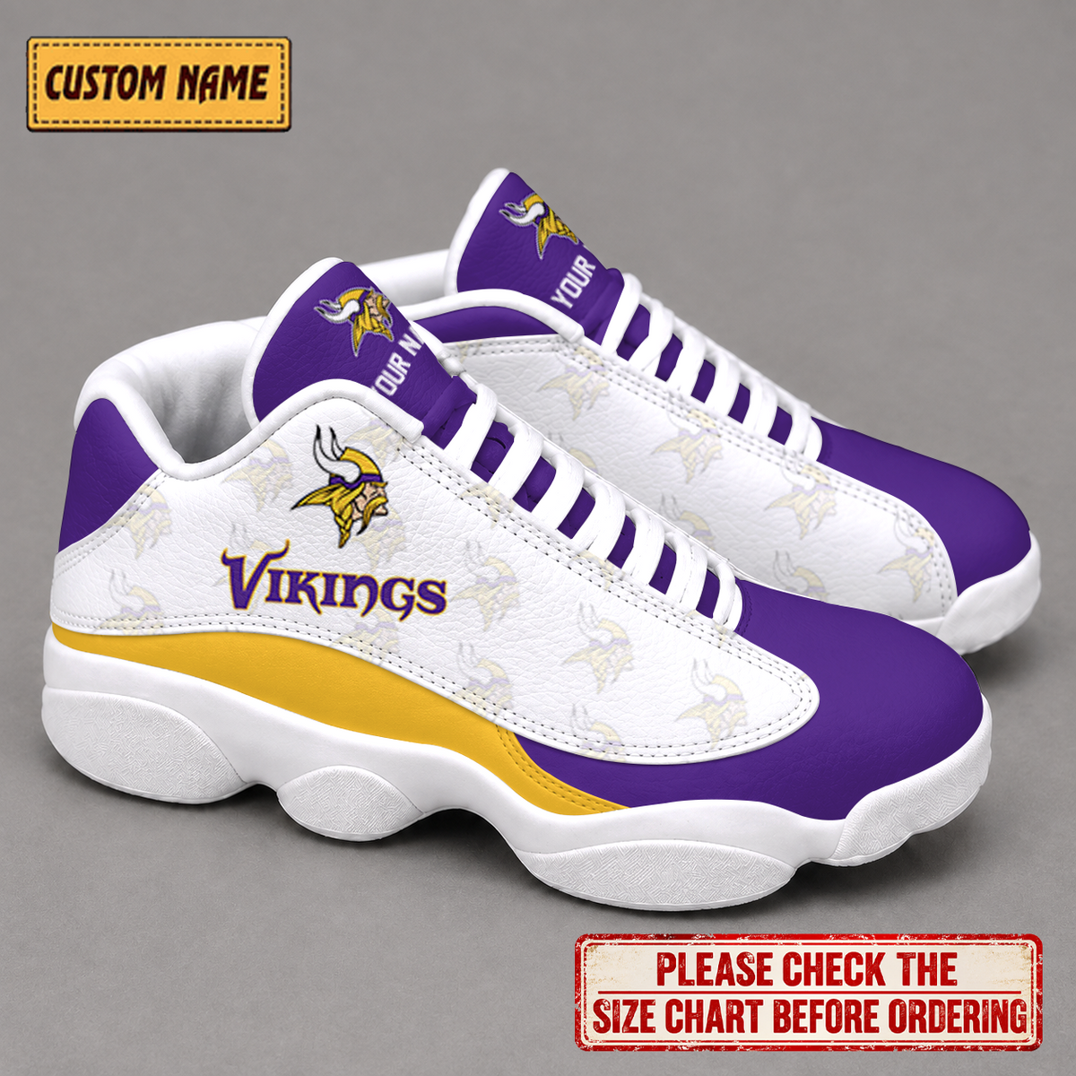 LIMITED EDITION - NEW CUSTOMIZED NFL05 MVK MINNESOTA VIKINGS AIR JORDAN 13 LOW TOP SNEAKER