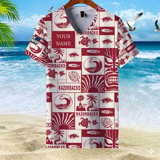 LIMITED EDITION - NEW CUSTOMIZED NCAA MAM06 AKR AK RAZORBACKS V-NECK FEMALE SHIRT
