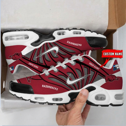 ELITE EDITION - NEW CUSTOMIZED NCAA MAM06 AKR AK RAZORBACKS UNISEX AIR MAX PLUS SNEAKERS
