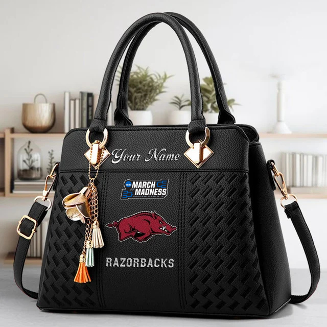 VIRAL EDITON - NEW CUSTOMIZED NCAA MAM06 AKR AK RAZORBACKS ZIP HANDBAG MULTICOLOR