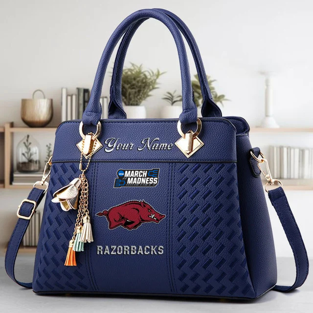 VIRAL EDITON - NEW CUSTOMIZED NCAA MAM06 AKR AK RAZORBACKS ZIP HANDBAG MULTICOLOR