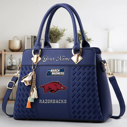 VIRAL EDITON - NEW CUSTOMIZED NCAA MAM06 AKR AK RAZORBACKS ZIP HANDBAG MULTICOLOR