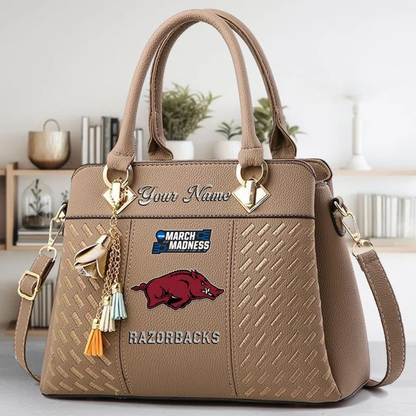 VIRAL EDITON - NEW CUSTOMIZED NCAA MAM06 AKR AK RAZORBACKS ZIP HANDBAG MULTICOLOR