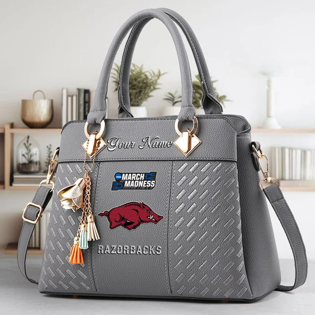 VIRAL EDITON - NEW CUSTOMIZED NCAA MAM06 AKR AK RAZORBACKS ZIP HANDBAG MULTICOLOR