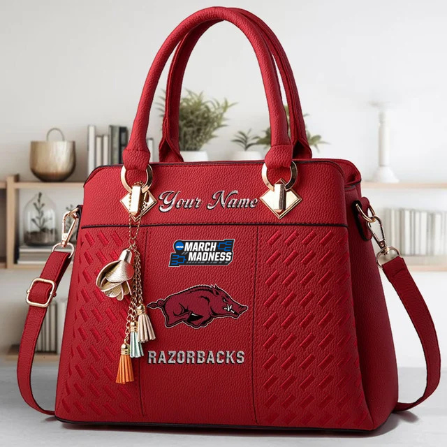VIRAL EDITON - NEW CUSTOMIZED NCAA MAM06 AKR AK RAZORBACKS ZIP HANDBAG MULTICOLOR