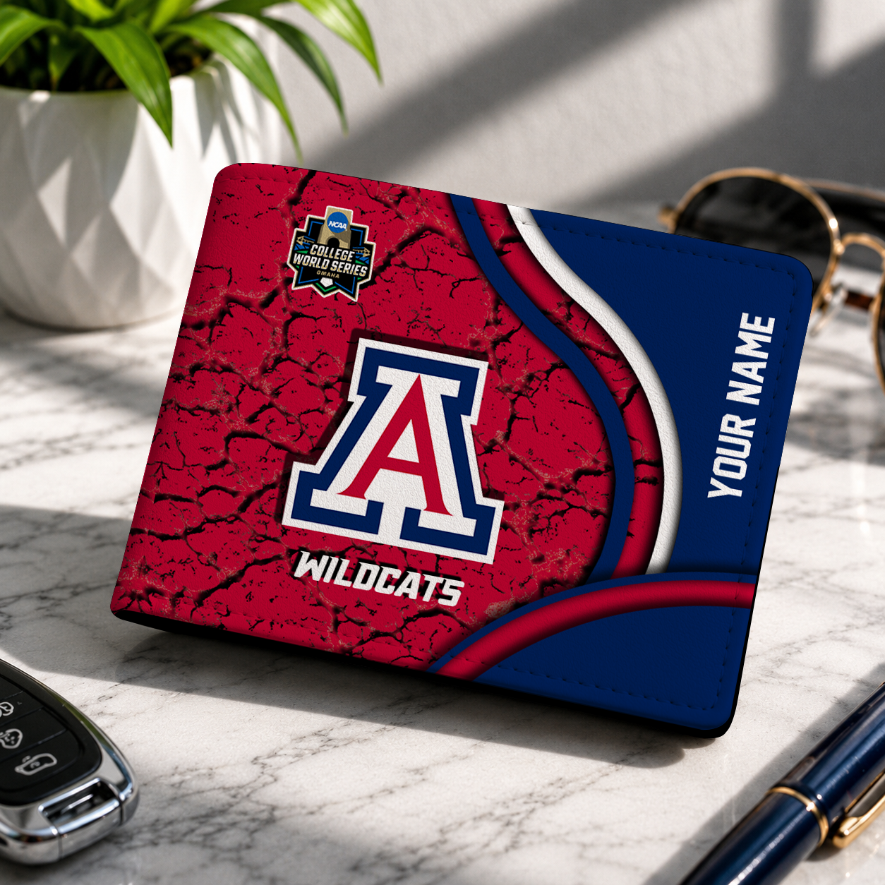 VIRAL EDITION - NEW CUSTOMIZED NCAA CWS06 ARW ARIZONA WILDCATS LEATHER WALLET
