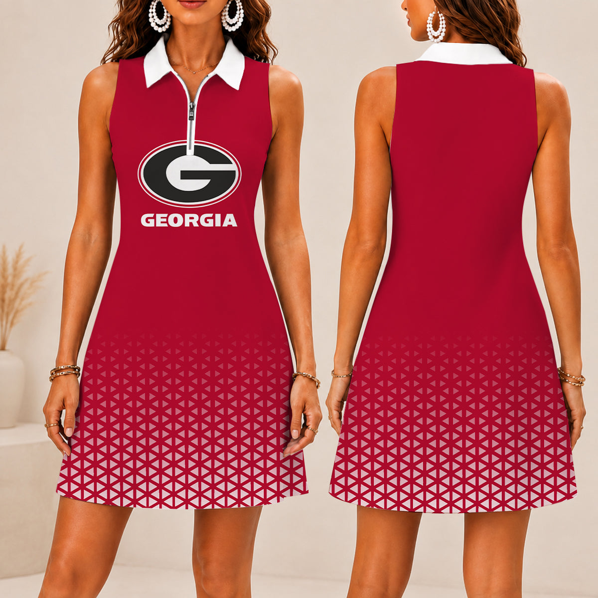 ELITE EDITION - NEW CUSTOMIZED | NCAA FBS06 GEB GEORGIA BULLDOGS WOMEN'S ZIP SLEEVELESS POLO DRESS