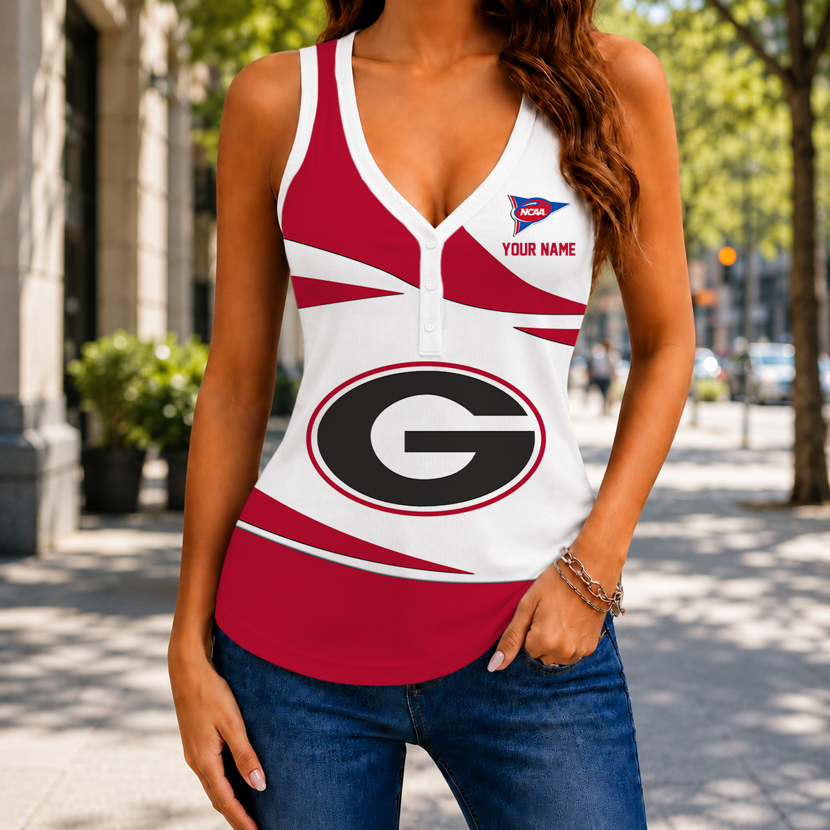 ELETE EDITION - NEW CUSTOMIZED NCAA FBS06 GEB GEORGIA BULLDOGS WOMEN'S V-NECK TANK TOP