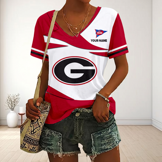 VIRAL EDITON - NEW CUSTOMIZED FBS NCAA06 GEB GE BULLGOGS V-NECK FEMALE SHIRT