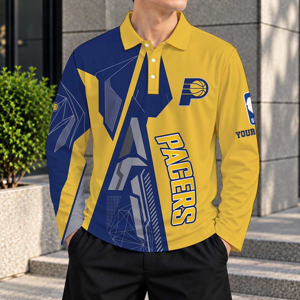 LIMITED EDITION - NEW CUSTOMIZED NBA06 IPA INDIANA PACERS MEN'S LONG SLEEVE POLO
