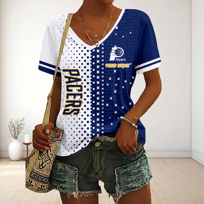 FINAL SALE - NEW CUSTOMIZED NBA06 IPA INDIANA PACERS V-NECK FEMALE SHIRT