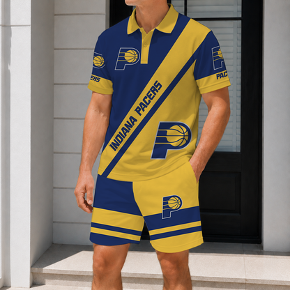 FINAL SALE - NEW CUSTOMIZED NBA06 IPA INDIANA PACERS POLO SHIRT & SHORT PANTS SET