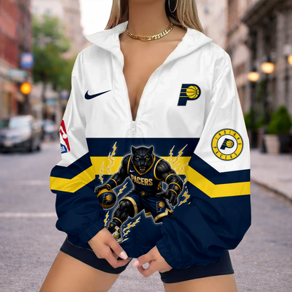 FINAL SALE - NEW CUSTOMIZED NBA06 IPA INDIANA PACERS V-NECK ZIPPER SWEATSHIRT JACKET