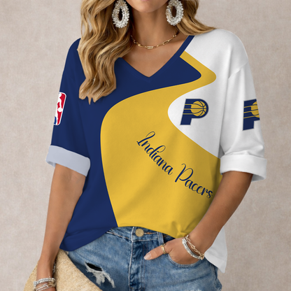 LIMITED EDITION - NEW CUSTOMIZED NBA06 IPA INDIANA PACERS WOMEN'S V-NECK LONG SLEEVE SHIRT