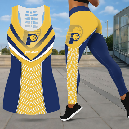 LIMITED EDITION - NEW CUSTOMIZED NBA06 IPA INDIANA PACERS LEGGINGS & HOLLOW TANK TOP SET