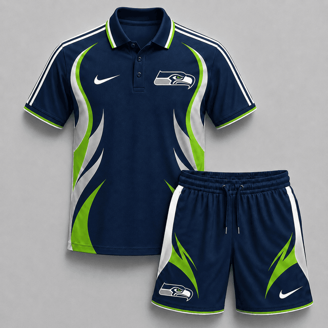 EXCLUSIVE EDITION - NEW CUSTOMIZED | NFL06 SSH SEATTLE SEAHAWKS POLO SHIRT & SHORT PANTS SET