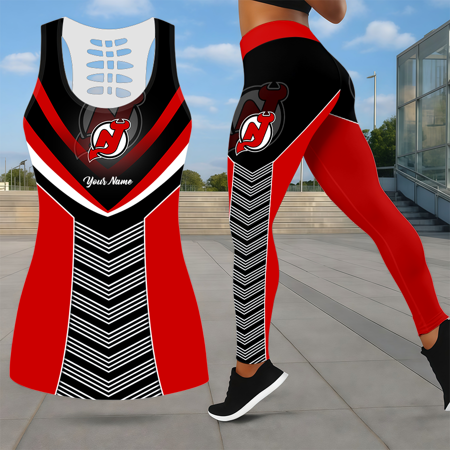 LIMITED EDITION - NEW CUSTOMIZED NHL06 NJD NEW JERSEY DEVILS LEGGINGS & HOLLOW TANK TOP SET