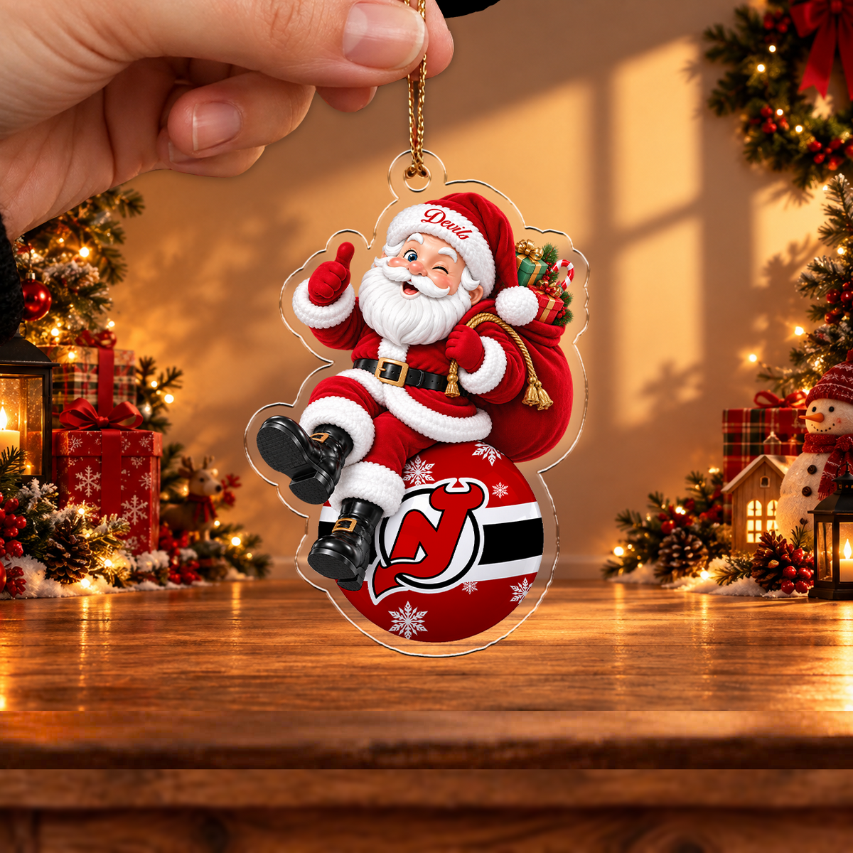 FINAL SALE - NEW CUSTOMIZED NHL06 NJD NEW JERSEY DEVILS CHRISTMAS ACRYLIC ORNAMENT