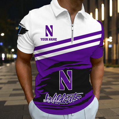 VIRAL EDITION - NEW CUSTOMIZED NCAA CFH06 NOW NORTHWESTERN WILDCATS POLO SHIRT, ZIP POLO SHIRT & T-SHIRTS