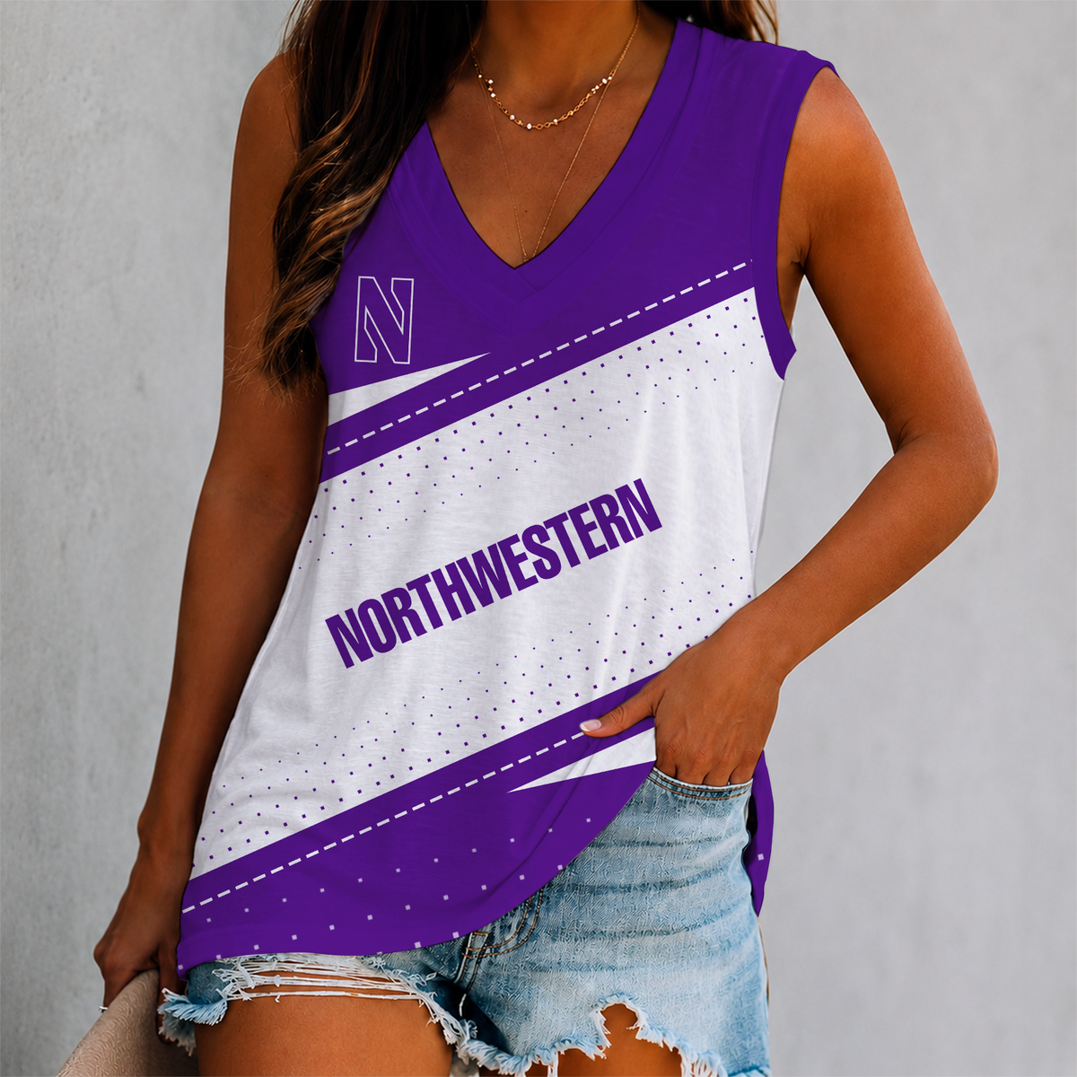 ELITE EDITION - NEW CUSTOMIZED NCAA CFH06 NOW NORTHWESTERN WILDCATS WOMEN'S V-NECK TANK TOP