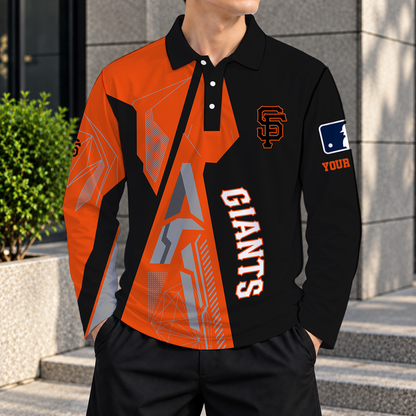 SPECIAL EDITION - NEW CUSTOMIZED MLB06 SFG SAN FRANCISCO GIANTS MEN'S LONG SLEEVE POLO