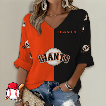 LIMITED EDITION - NEW CUSTOMIZED MLB06 SFG SAN FRANCISCO GIANTS WOMEN'S  V-NECK LONG SLEEVE SHIRT