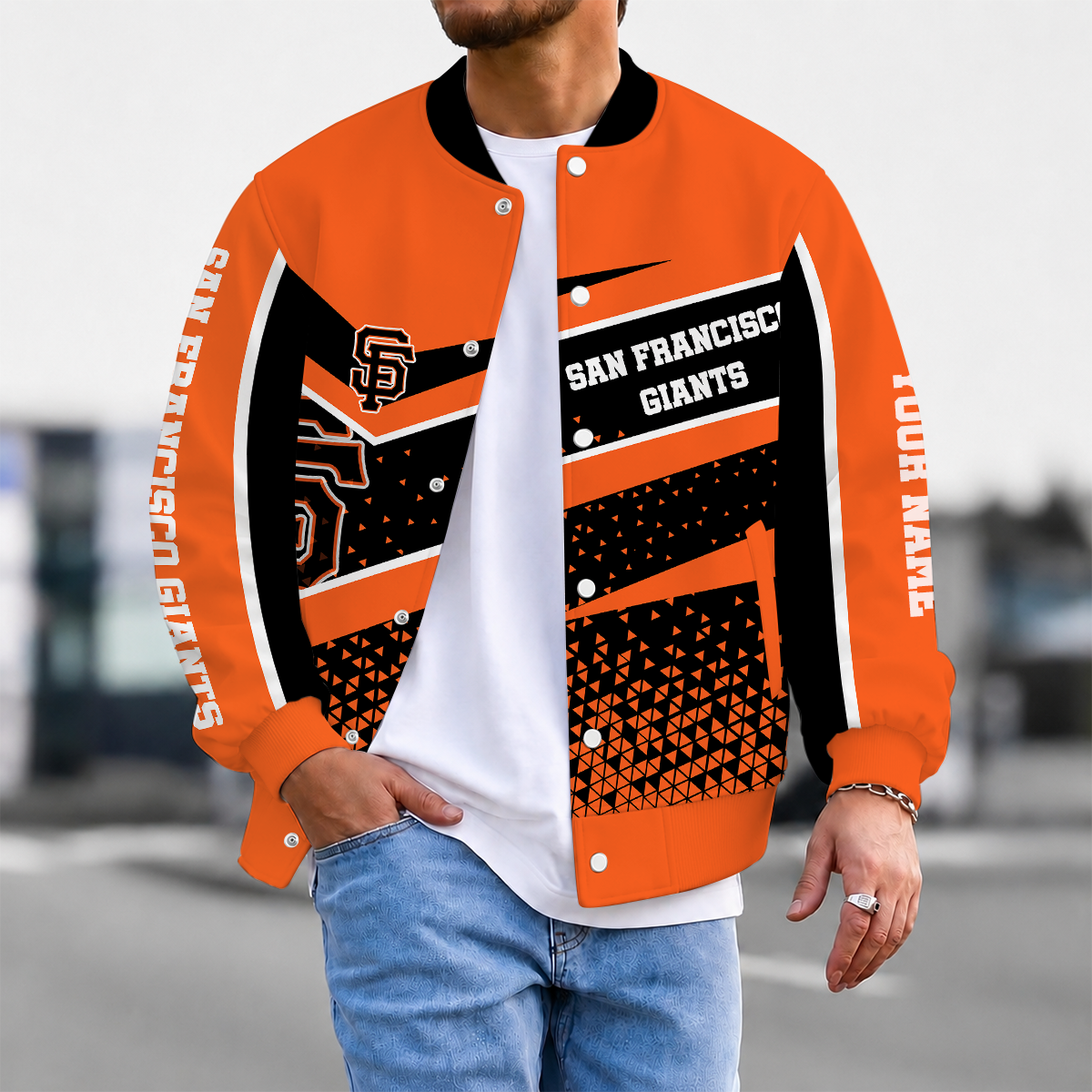 SPECIAL EDITION - NEW CUSTOMIZED MLB06 SFG SAN FRANCISCO GIANTS SATIN VARSITY & BASEBALL JACKET