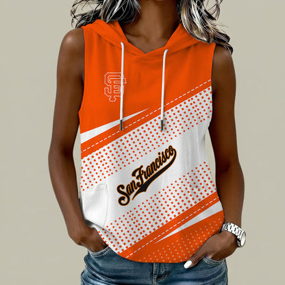 [FLASH SALE] NEW CUSTOMIZED MLB06 SFG SAN FRANCISCO GIANTS WOMEN'S SLEEVELESS HOODED POCKET TANK TOP