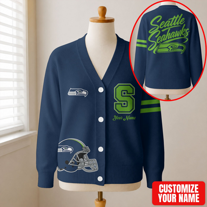 EXCLUSIVE EDITION - NEW CUSTOMIZED NFL06 SSH SEATTLE SEAHAWKS CARDIGAN