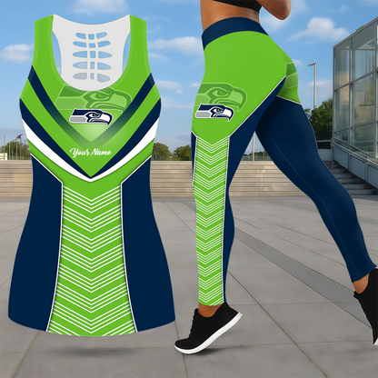 LIMITED EDITION - NEW CUSTOMIZED NFL06 SSH SEATTLE SEAHAWKS LEGGINGS & HOLLOW TANK TOP SET