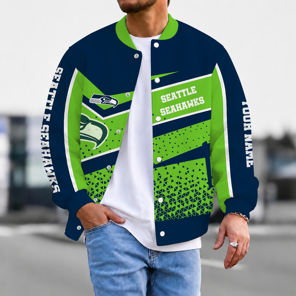 LIMITED EDITION - NEW CUSTOMIZED NFL06 SSH SEATTLE SEAHAWKS SATIN VARSITY & BASEBALL JACKET