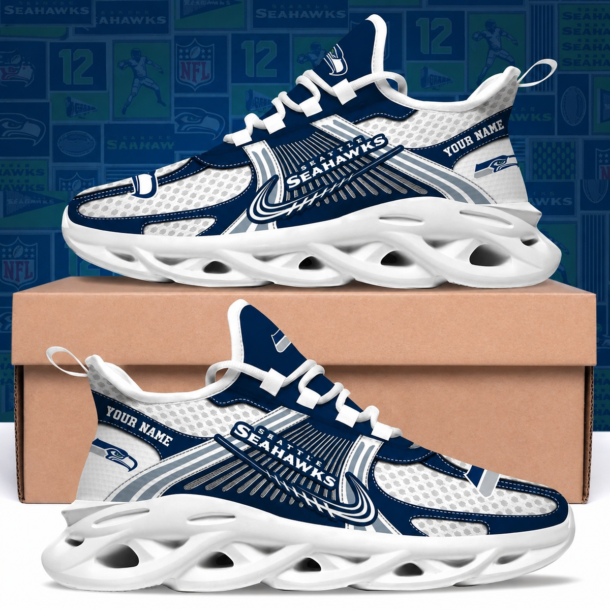 SPECIAL EDITION - NEW CUSTOMIZED NFL06 SSH SEATTLE SEAHAWKS MAX SOUL SHOES