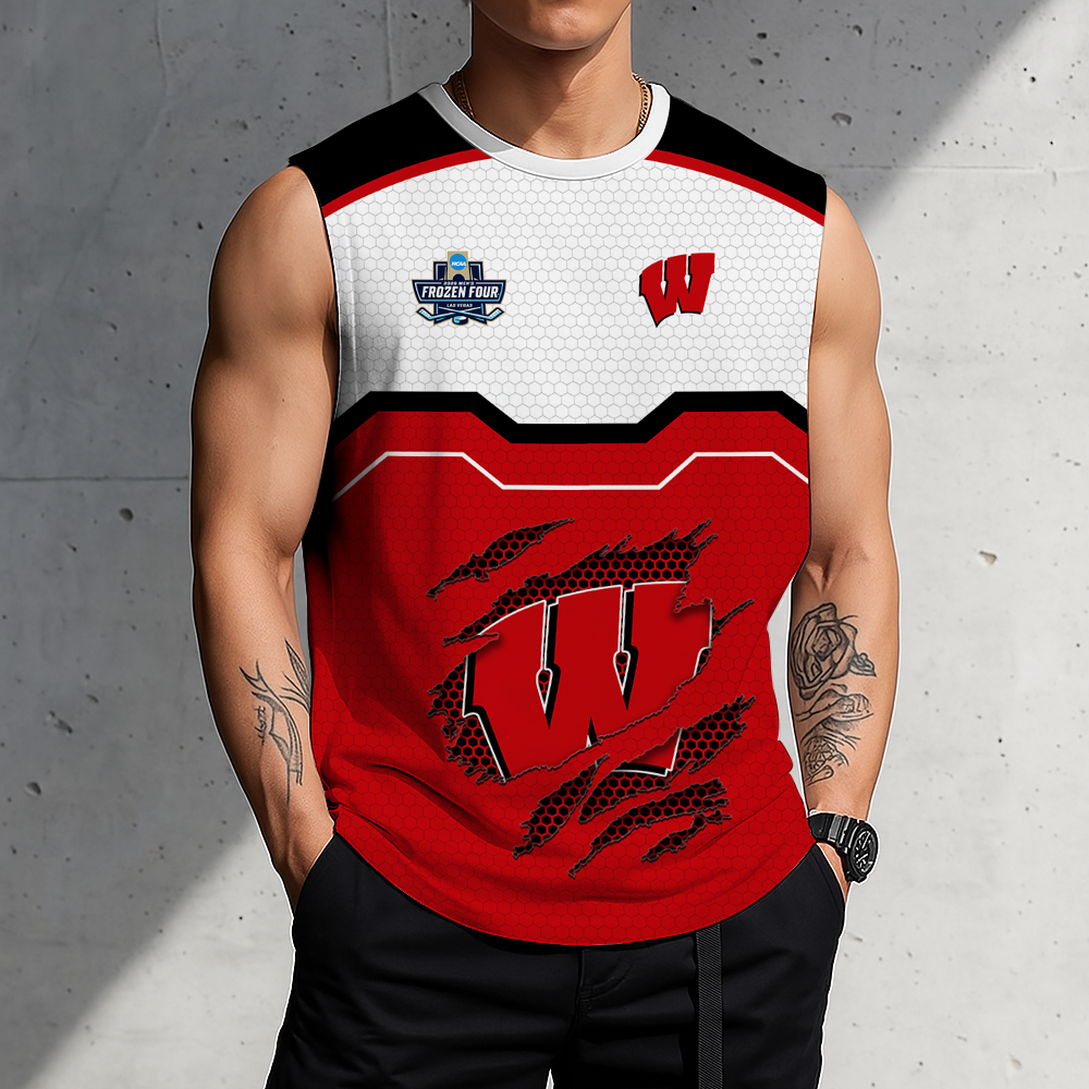 LIMITED EDITION - NEW CUSTOMIZED NCAA MFF06 WSB WISCONSIN BADGERS MEN'S GYM SHIRT
