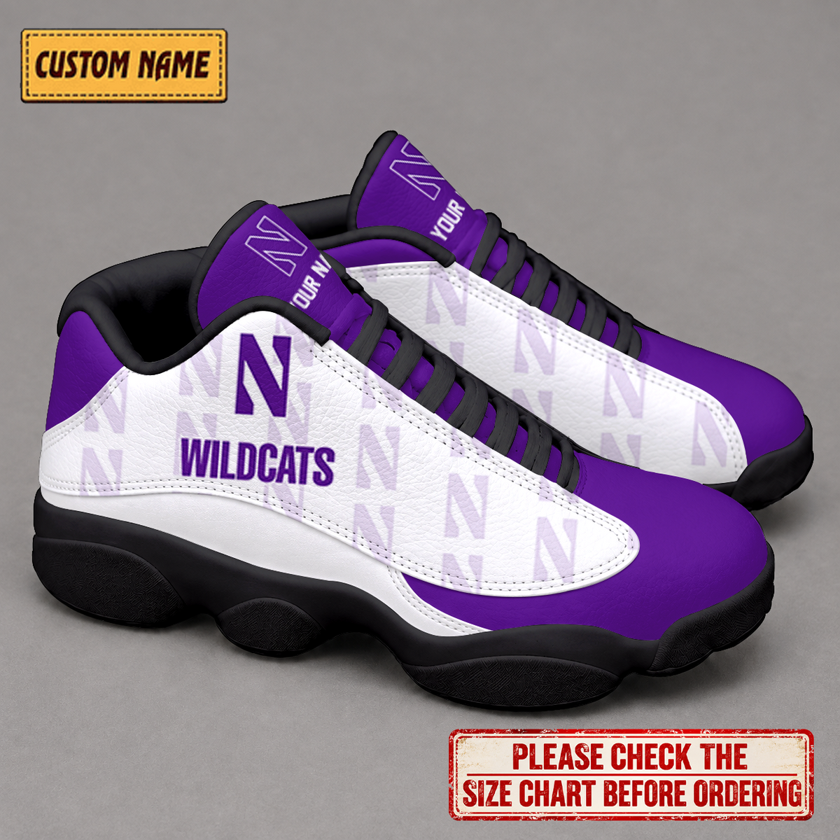LIMITED EDITION - NEW CUSTOMIZED NCAA CFH06 NOW NORTHWESTERN WILDCATS AIR JORDAN 13 LOW TOP SNEAKER