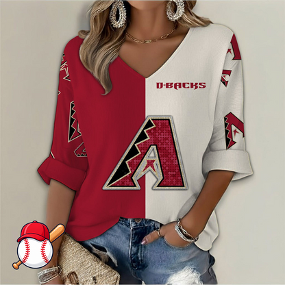 LIMITED EDITION - NEW CUSTOMIZED MLB07 ADS ARIZONA DIAMONDBACKS WOMEN'S  V-NECK LONG SLEEVE SHIRT