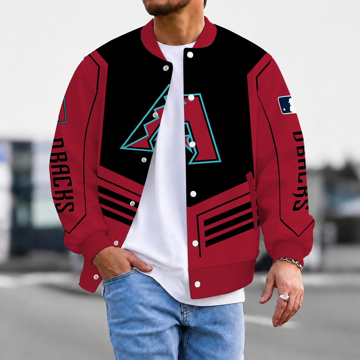 EXCLUSIVE EDITION - NEW CUSTOMIZEDMLB07 ADS ARIZONA DIAMONDBACKS SATIN VARSITY & BASEBALL JACKET