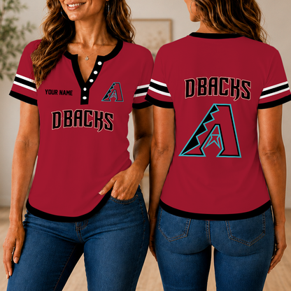 SPECIAL EDITION - NEW CUSTOMIZED MLB07 ADS ARIZONA DIAMONDBACKS WOMEN'S SHORT SLEEVE HENLEY T-SHIRT