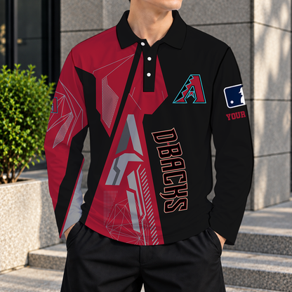 SPECIAL EDITION - NEW CUSTOMIZED MLB07 ADS ARIZONA DIAMONDBACKS MEN'S LONG SLEEVE POLO